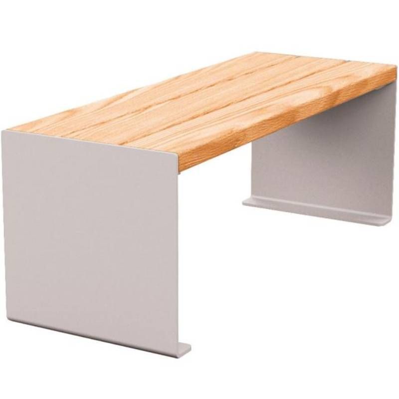 Banquette publique bois lasuré chêne clair et acier 120 cm KUB gris Banquette publique bois lasuré chêne clair et acier 120 cm KUB gris