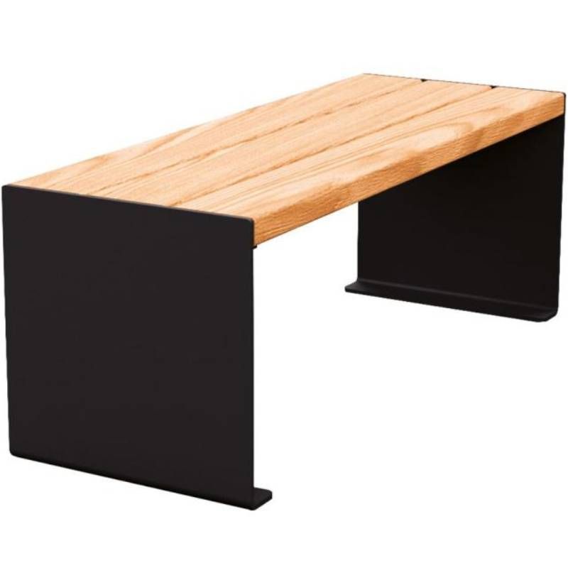 Banquette publique bois lasuré chêne clair et acier 120 cm KUB noir Banquette publique bois lasuré chêne clair et acier 120 cm KUB noir