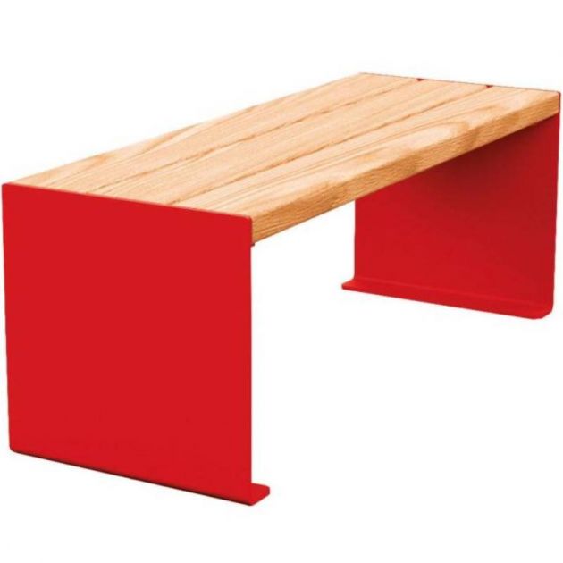 Banquette publique bois lasuré chêne clair et acier 120 cm KUB rouge Banquette publique bois lasuré chêne clair et acier 120 cm KUB rouge