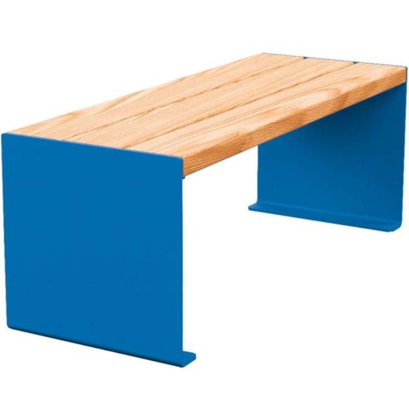 Banquette publique bois lasuré chêne clair et acier 120 cm KUB bleu Banquette publique bois lasuré chêne clair et acier 120 cm KUB bleu