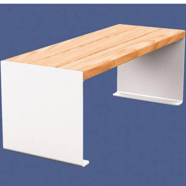 Banquette publique bois lasuré chêne clair et acier 120 cm KUB blanc Banquette publique bois lasuré chêne clair et acier 120 cm KUB blanc