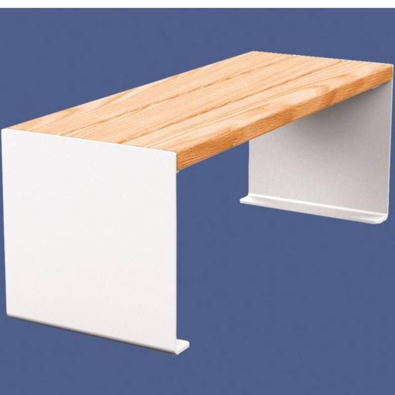 Banquette publique bois lasuré chêne clair et acier 120 cm KUB blanc Banquette publique bois lasuré chêne clair et acier 120 cm KUB blanc