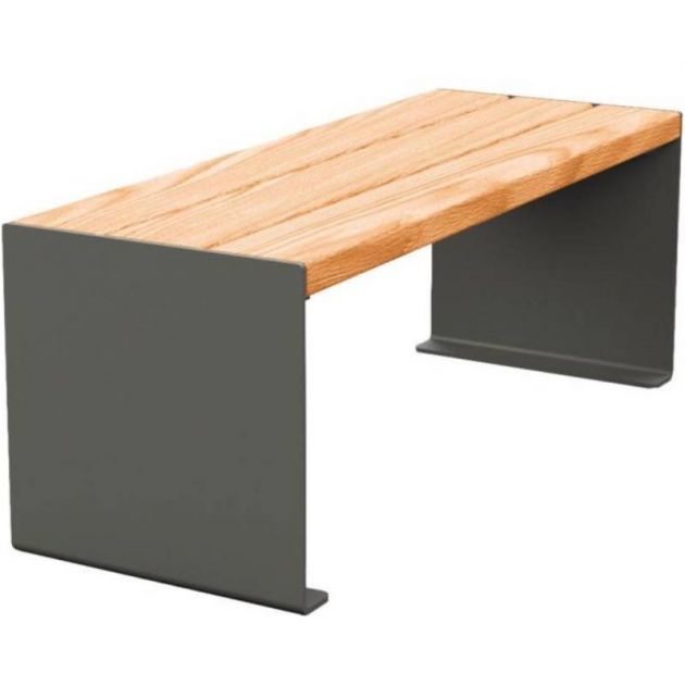 Banquette publique bois lasuré chêne clair et acier 120 cm KUB gris anthracite Banquette publique bois lasuré chêne clair et acier 120 cm KUB gris anthracite