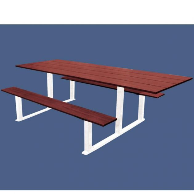 Table pique-nique PMR compact effet acajou et acier Table pique-nique PMR compact effet acajou et acier
