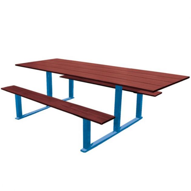 Table pique-nique PMR compact effet acajou et acier Table pique-nique PMR compact effet acajou et acier