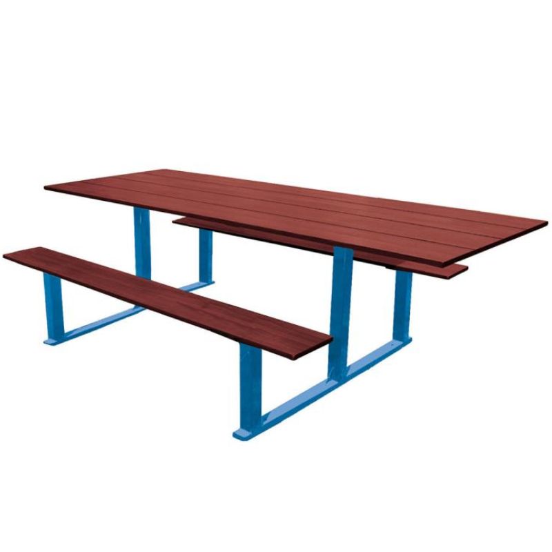 Table pique-nique PMR compact effet acajou et acier Table pique-nique PMR compact effet acajou et acier