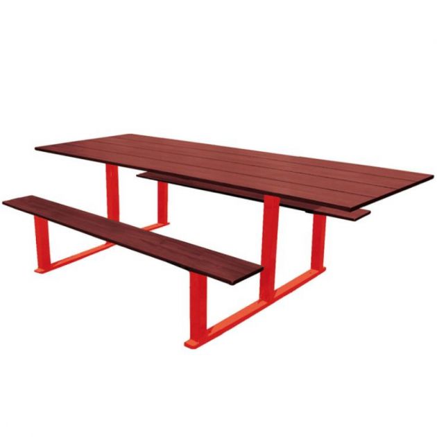 Table pique-nique PMR compact effet acajou et acier Table pique-nique PMR compact effet acajou et acier