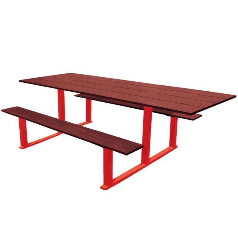 Table pique-nique PMR compact effet acajou et acier Table pique-nique PMR compact effet acajou et acier