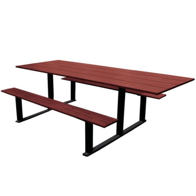 Table pique-nique PMR compact effet acajou et acier Table pique-nique PMR compact effet acajou et acier