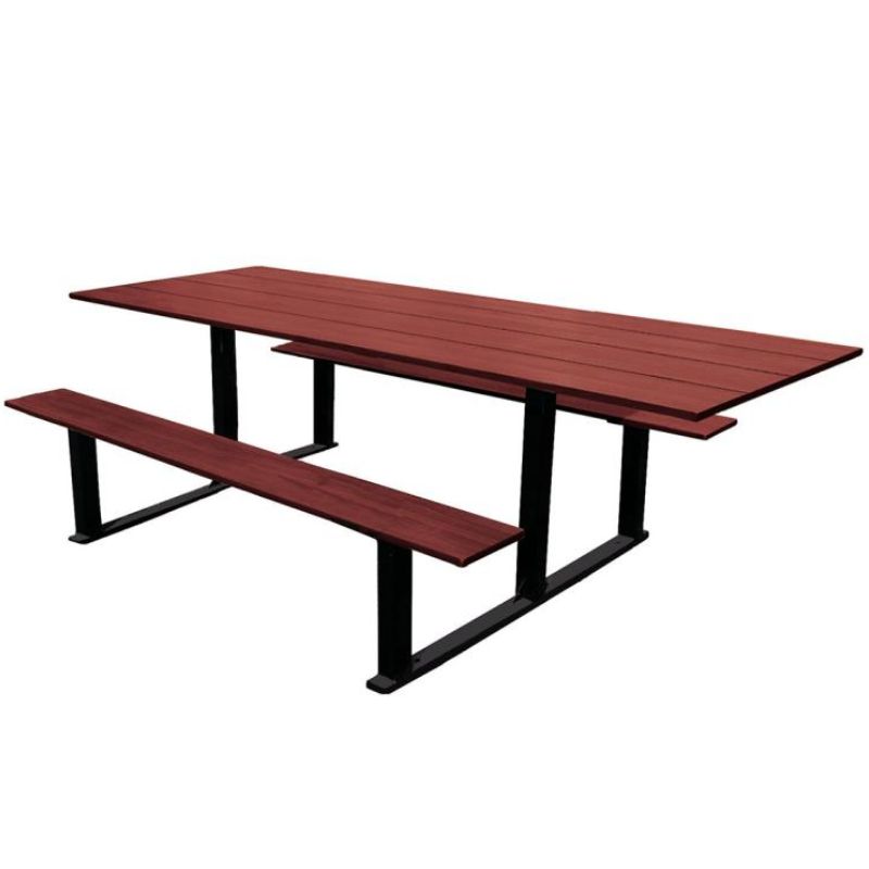 Table pique-nique PMR compact effet acajou et acier Table pique-nique PMR compact effet acajou et acier
