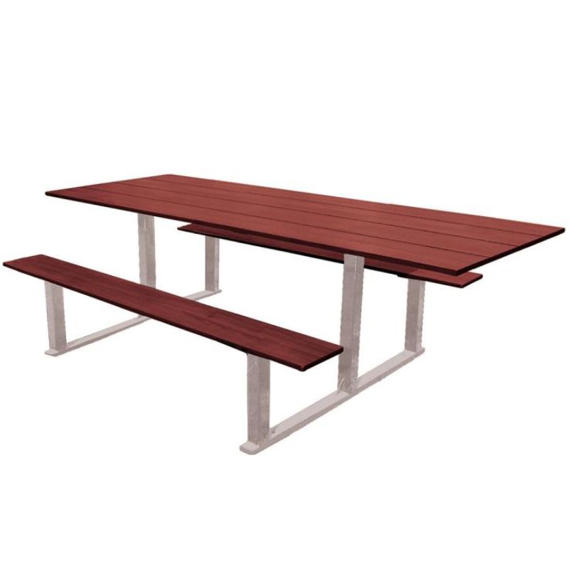 Table pique-nique PMR compact effet acajou et acier Table pique-nique PMR compact effet acajou et acier
