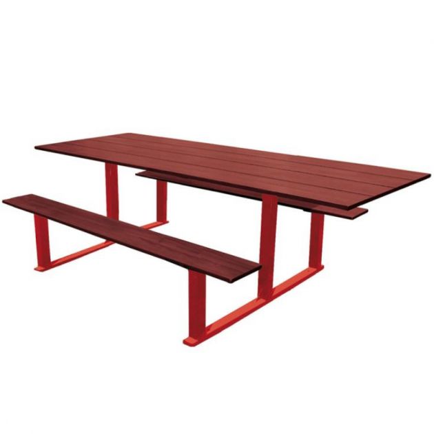 Table pique-nique PMR compact effet acajou et acier Table pique-nique PMR compact effet acajou et acier