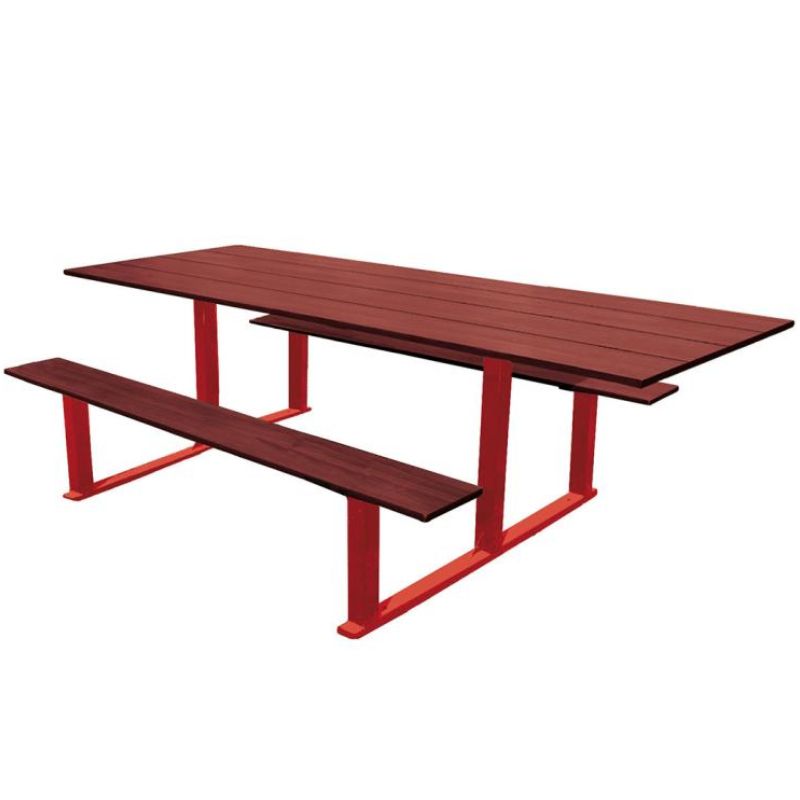 Table pique-nique PMR compact effet acajou et acier Table pique-nique PMR compact effet acajou et acier