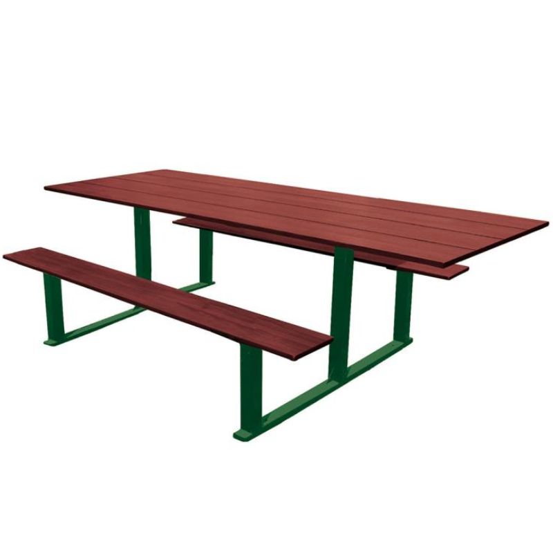 Table pique-nique PMR compact effet acajou et acier Table pique-nique PMR compact effet acajou et acier
