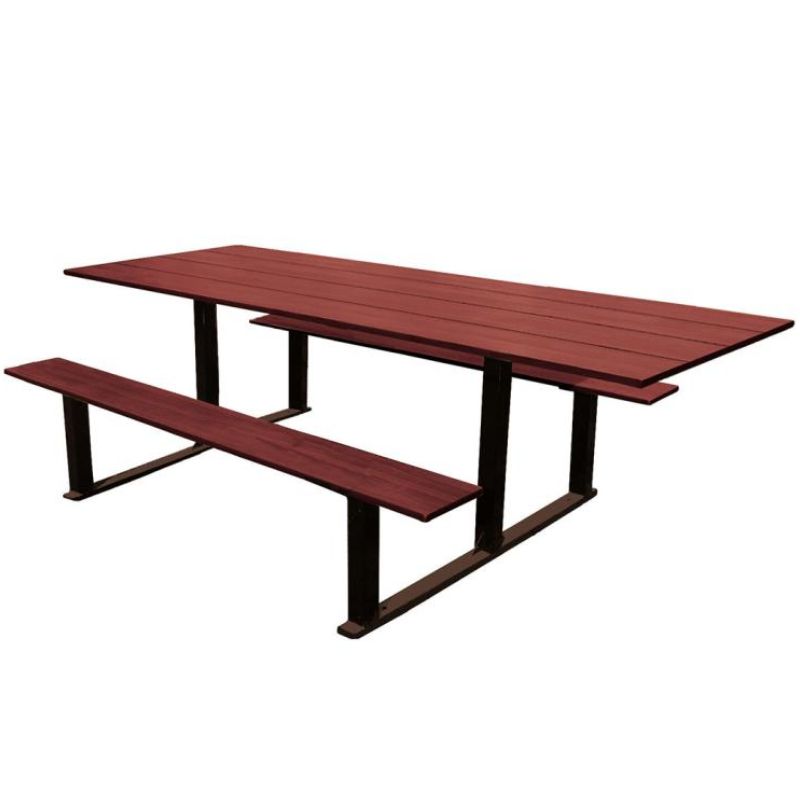 Table pique-nique PMR compact effet acajou et acier Table pique-nique PMR compact effet acajou et acier