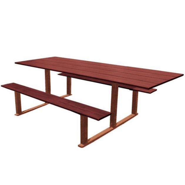 Table pique-nique PMR compact effet acajou et acier Table pique-nique PMR compact effet acajou et acier