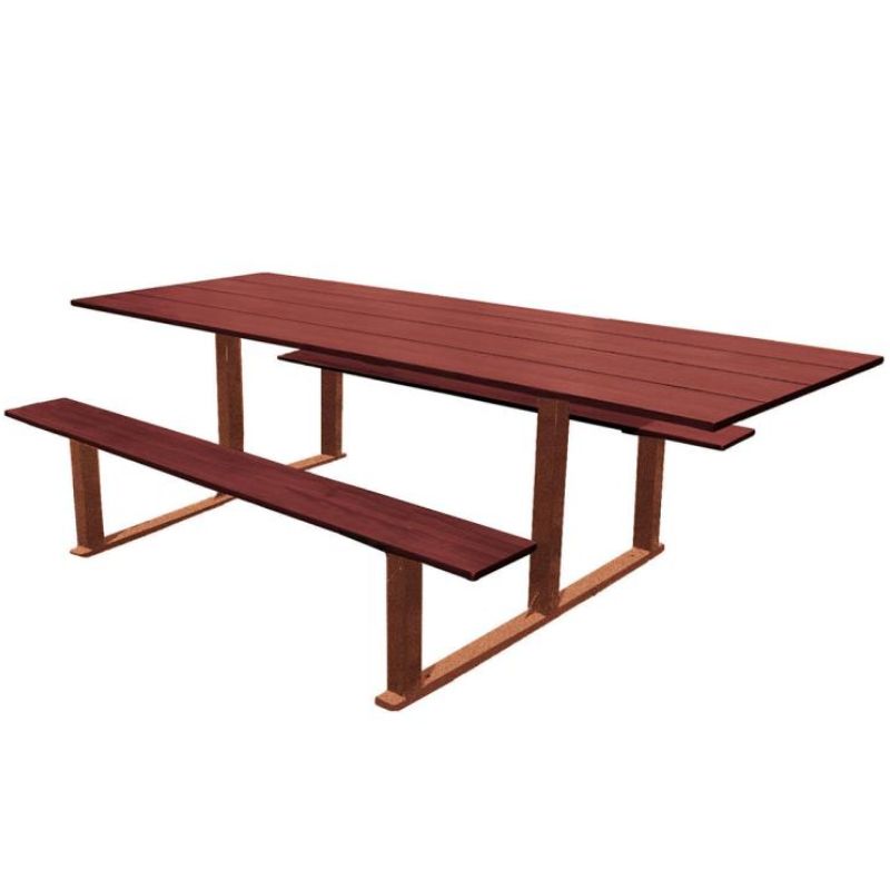 Table pique-nique PMR compact effet acajou et acier Table pique-nique PMR compact effet acajou et acier