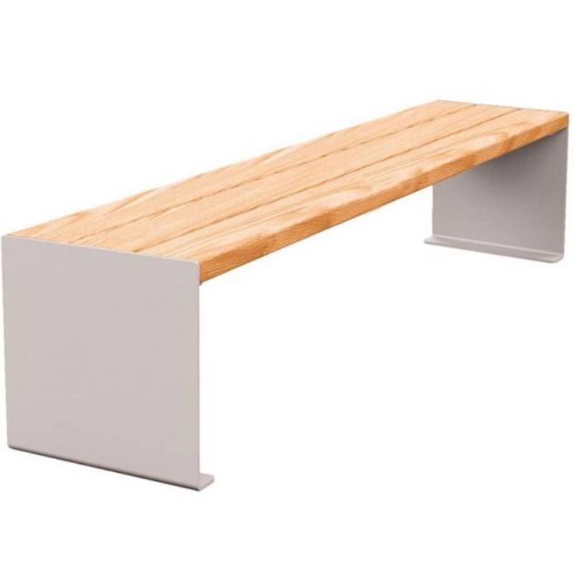 Banquette publique bois lasuré chêne clair et acier 180 cm KUB gris