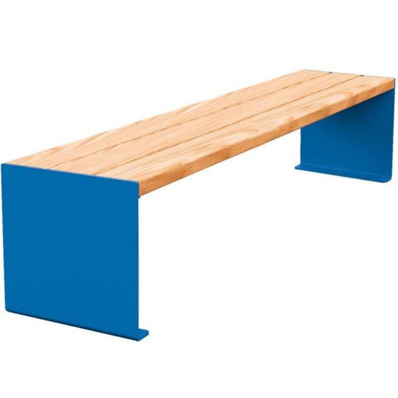Banquette publique bois lasuré chêne clair et acier 180 cm KUB bleu