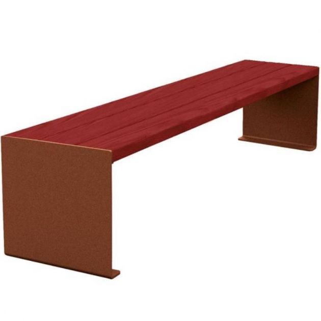 Banquette publique bois lasuré acajou et acier 180 cm KUB corten