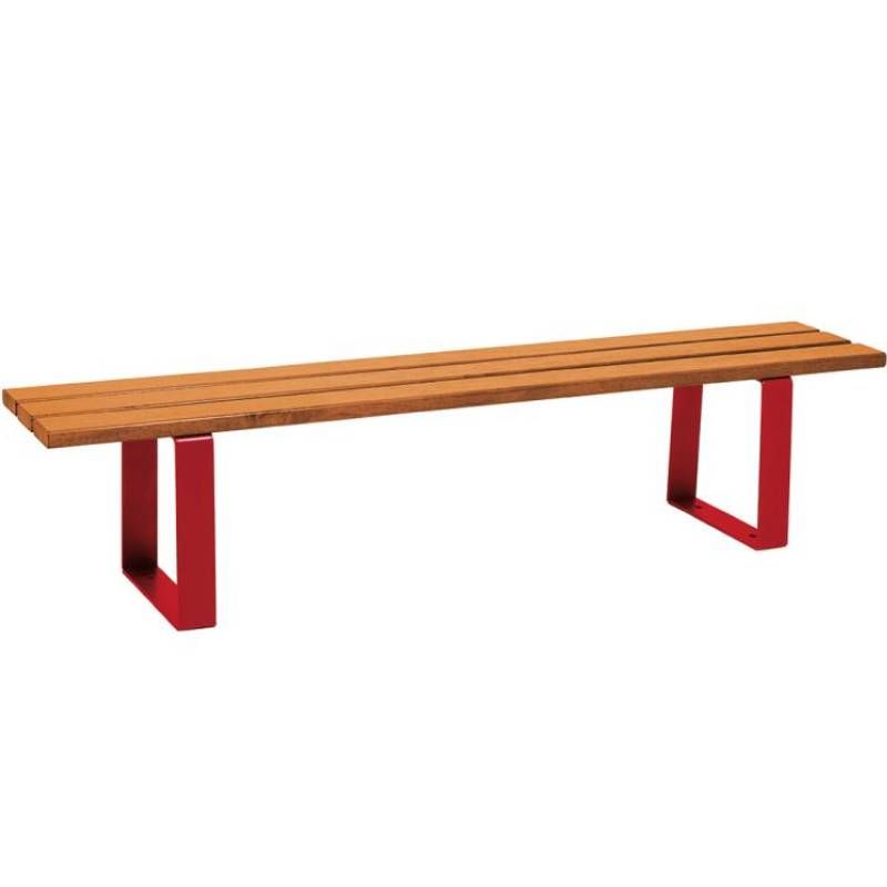 Banquette publique bois lasuré chêne clair et acier 180 cm RIGA bordeaux