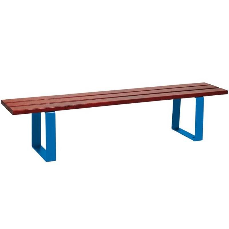 Banquette publique bois résineux lasuré acajou et acier 180 cm RIGA bleu