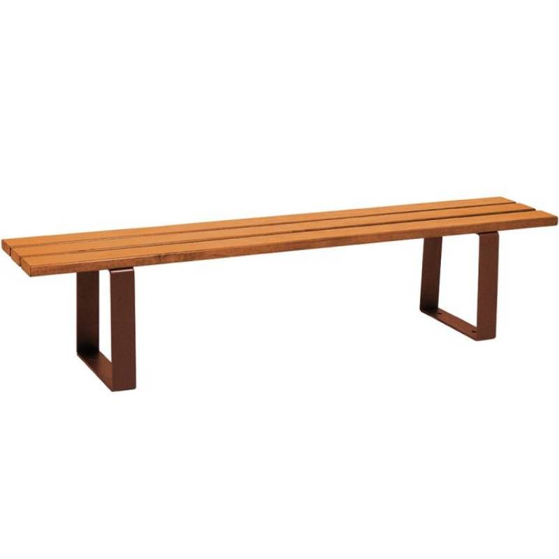 Banquette publique bois exotique lasuré chêne clair et acier 180 cm RIGA corten Banquette publique bois exotique lasuré chêne clair et acier 180 cm RIGA corten