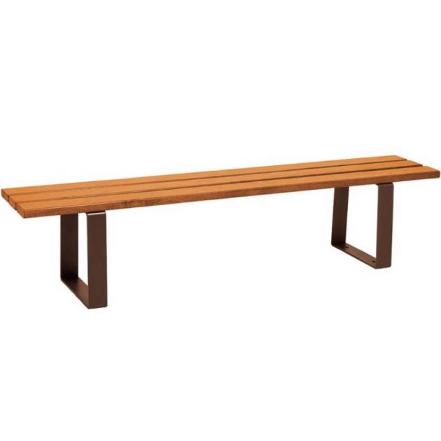 Banquette publique bois exotique lasuré chêne clair et acier 180 cm RIGA marron Banquette publique bois exotique lasuré chêne clair et acier 180 cm RIGA marron