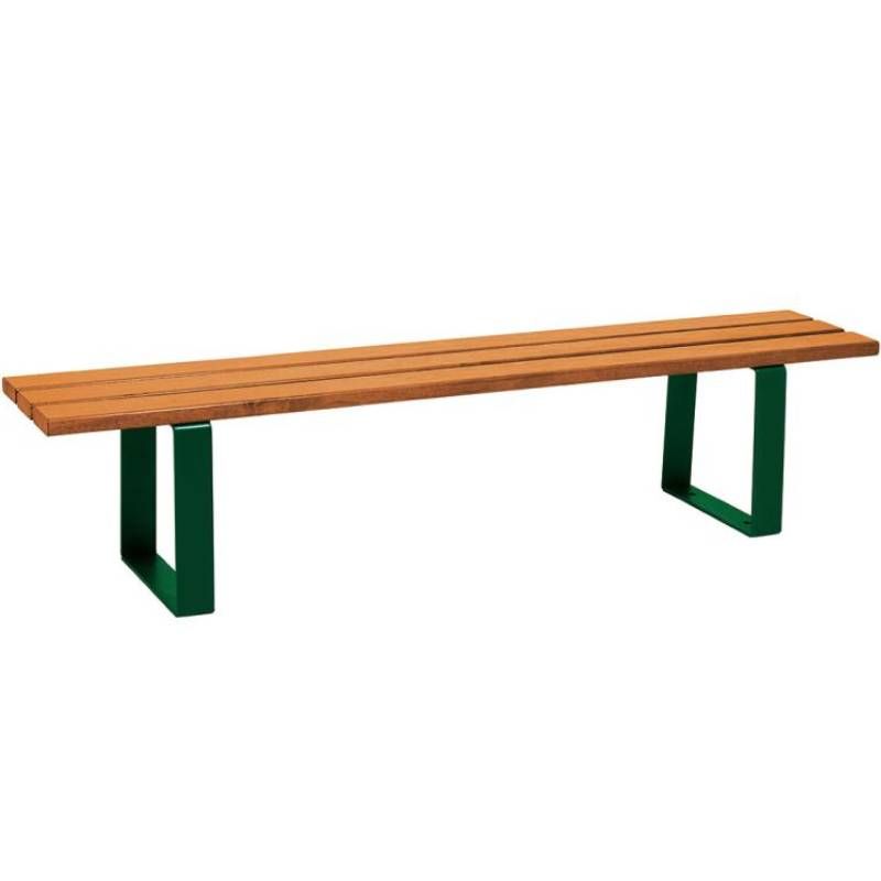 Banquette publique bois exotique lasuré chêne clair et acier 180 cm RIGA vert Banquette publique bois exotique lasuré chêne clair et acier 180 cm RIGA vert