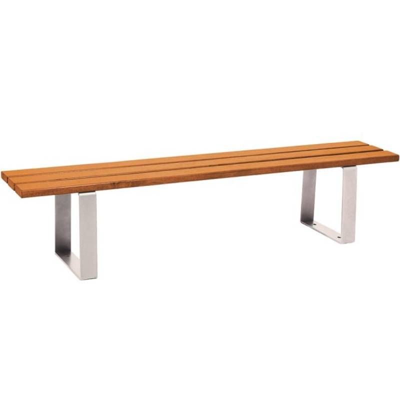 Banquette publique bois exotique lasuré chêne clair et acier 180 cm RIGA gris Banquette publique bois exotique lasuré chêne clair et acier 180 cm RIGA gris