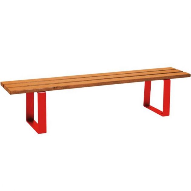 Banquette publique bois exotique lasuré chêne clair et acier 180 cm RIGA rouge Banquette publique bois exotique lasuré chêne clair et acier 180 cm RIGA rouge