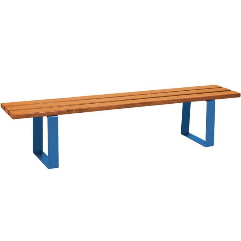 Banquette publique bois exotique lasuré chêne clair et acier 180 cm RIGA bleu Banquette publique bois exotique lasuré chêne clair et acier 180 cm RIGA bleu