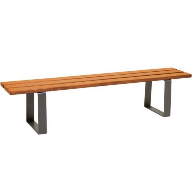 Banquette publique bois exotique lasuré chêne clair et acier 180 cm RIGA gris anthracite