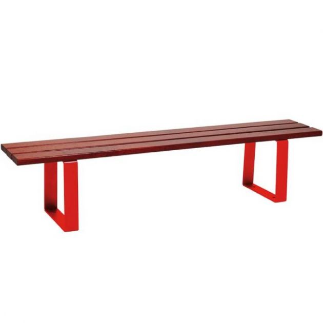 Banquette publique bois exotique lasuré acajou et acier 180 cm RIGA rouge