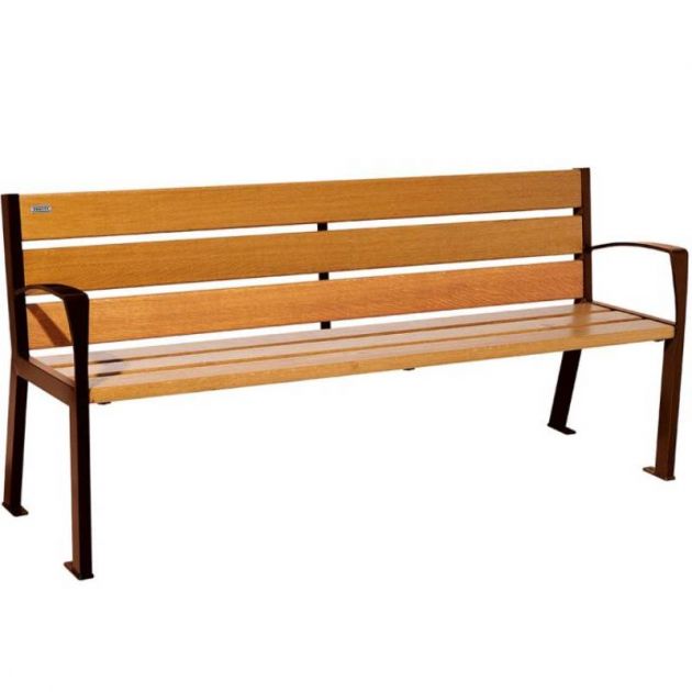 Banc public bois lasuré chêne clair et acier avec accoudoirs 180 cm SILAOS corten