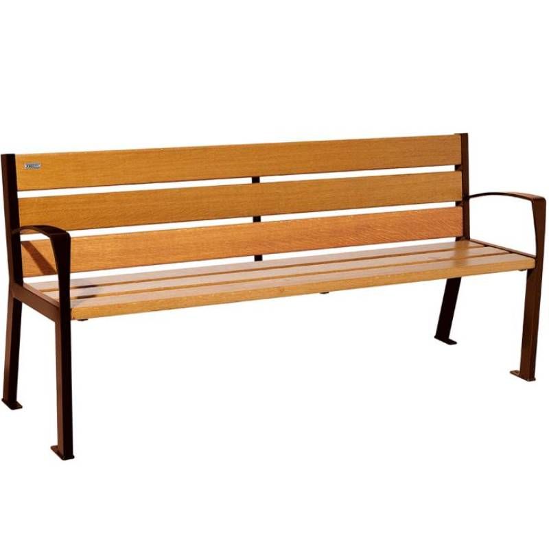 Banc public bois lasuré chêne clair et acier avec accoudoirs 180 cm SILAOS corten