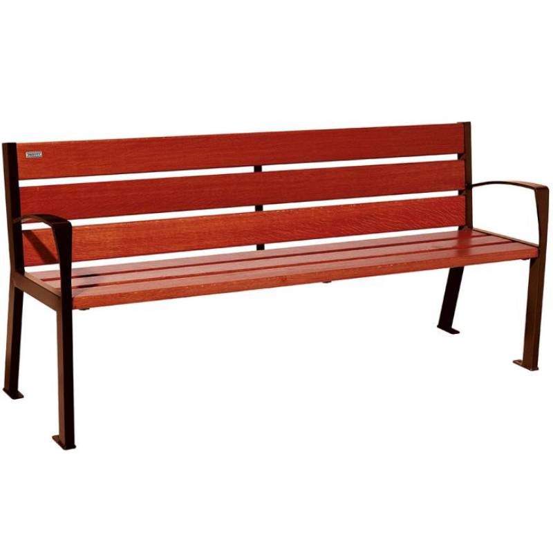 Banc public bois lasuré acajou et acier avec accoudoirs 180 cm SILAOS corten