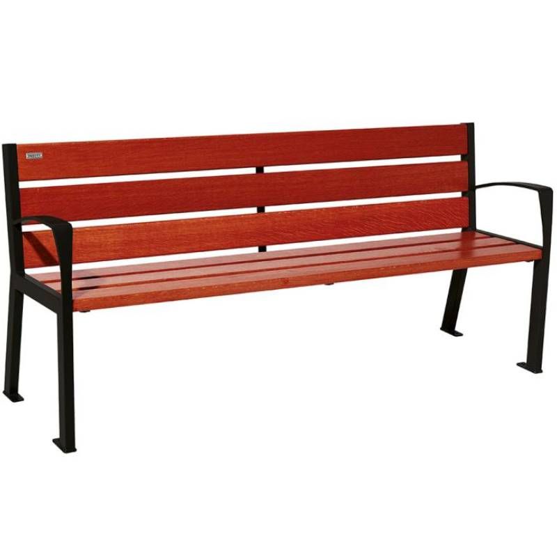 Banc public bois lasuré acajou et acier avec accoudoirs 180 cm SILAOS noir