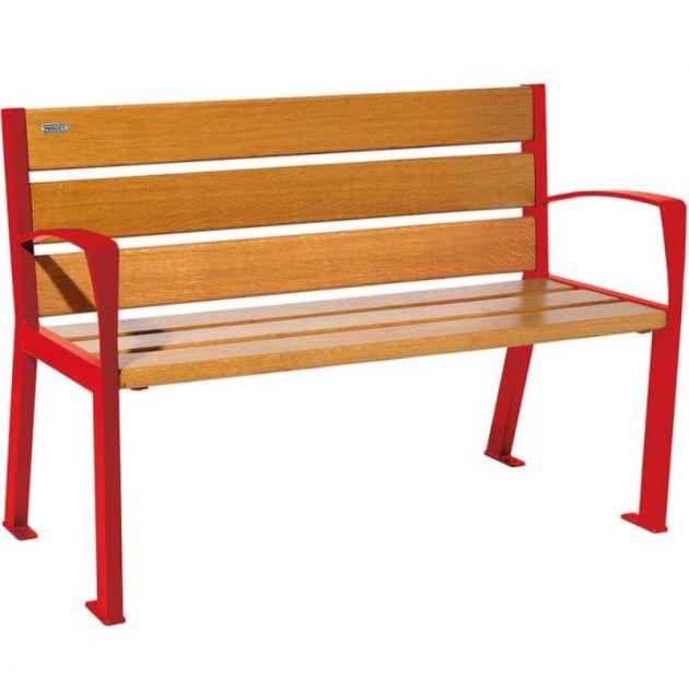 Banc acier et chêne clair avec accoudoirs 120 cm SILAOS rouge