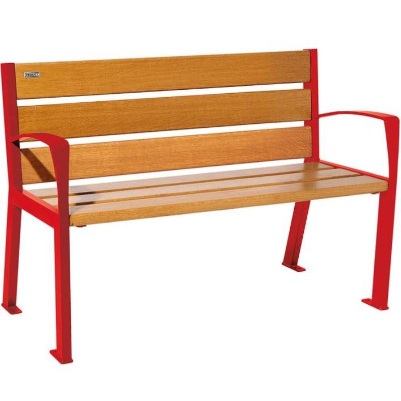 Banc acier et chêne clair avec accoudoirs 120 cm SILAOS rouge