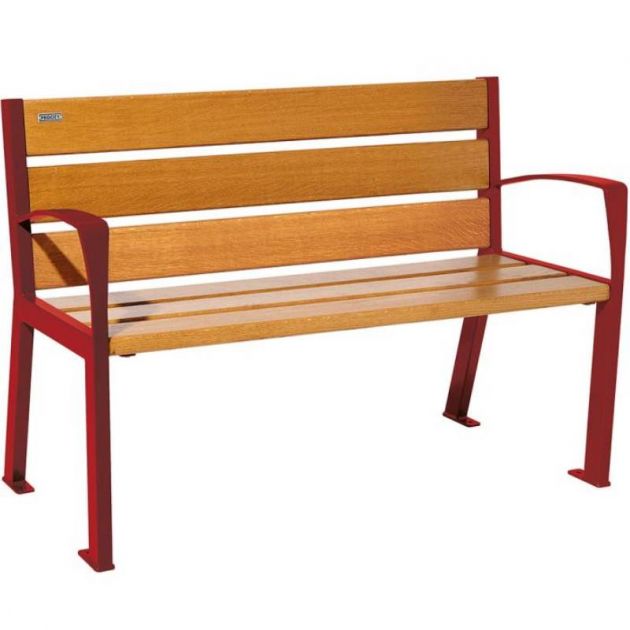 Banc acier et chêne clair avec accoudoirs 120 cm SILAOS bordeaux