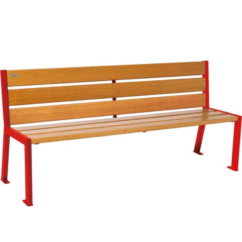 Banc urbain acier et chêne clair 180 cm SILAOS rouge