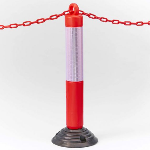 Poteau de signalisation sur base flexible avec anneau passe chaîne et chaine 75cm Poteau de signalisation sur base flexible avec anneau passe chaîne et chaine 75cm