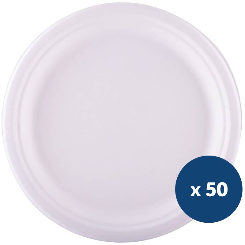 Assiette jetable fibre de canne ronde x50 Assiette jetable fibre de canne ronde x50