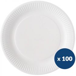 Assiette jetable blanche carton biodégradable x100