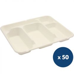Plateau repas fibre de canne 5 compartiments x50