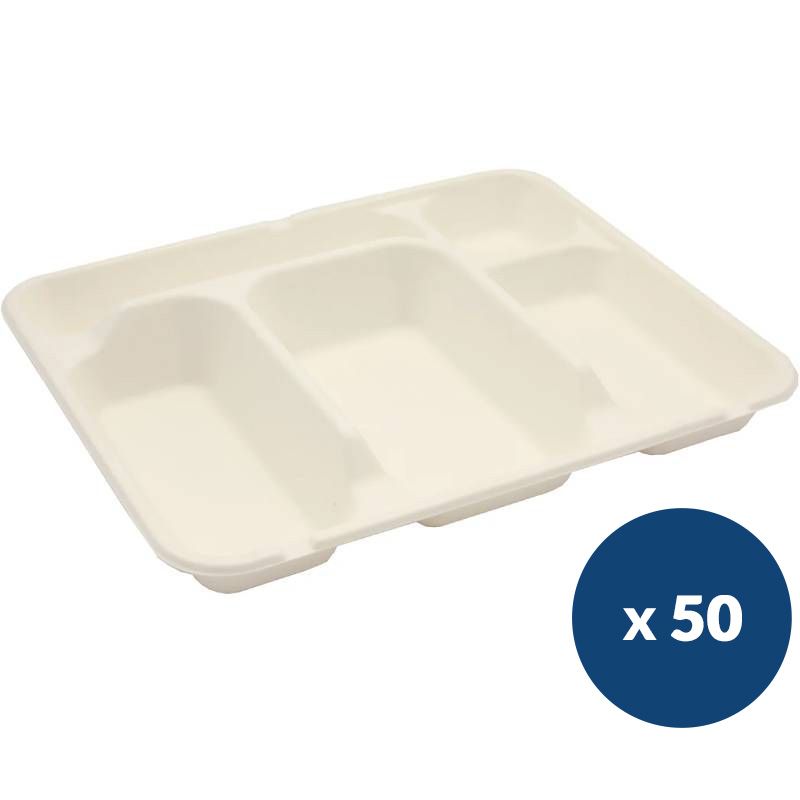 Plateau repas fibre de canne 5 compartiments x50 Plateau repas fibre de canne 5 compartiments x50