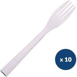 Fourchette réutilisable blanche PP 18 cm x10