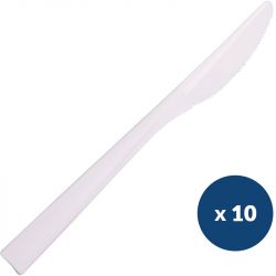 Couteau réutilisable blanc PP 18 cm x10