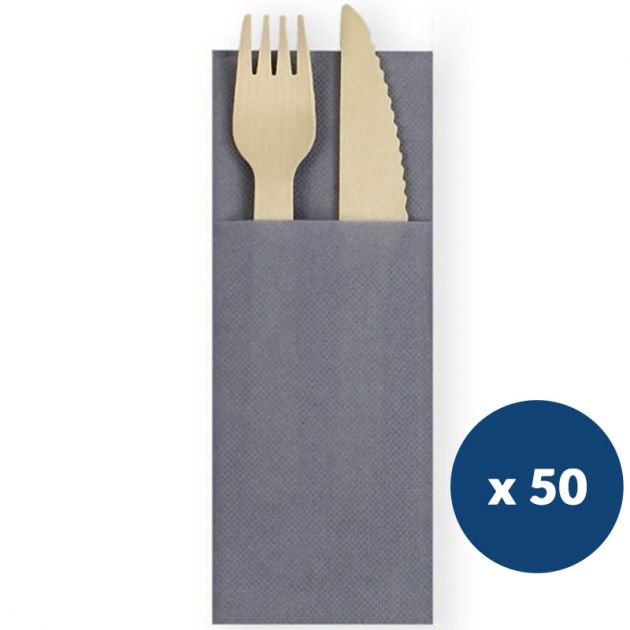 Serviette kangourou papier intissé 40 x 40 cm x50 gris anthracite